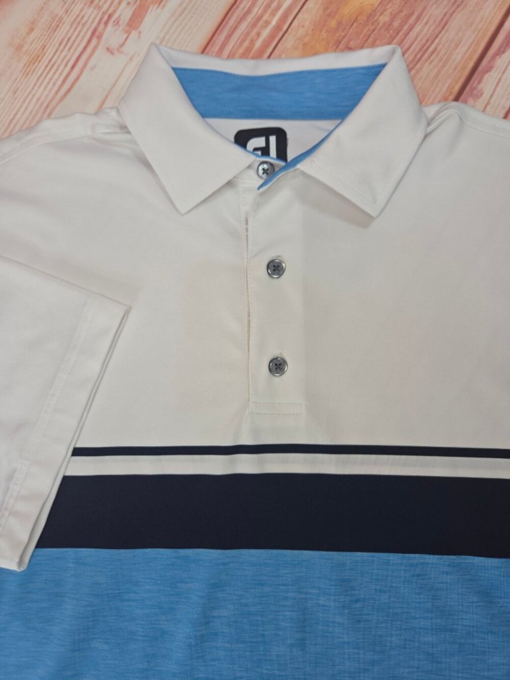 Footjoy Mens Blue Colorblock Moisture-Wicking Polo Large